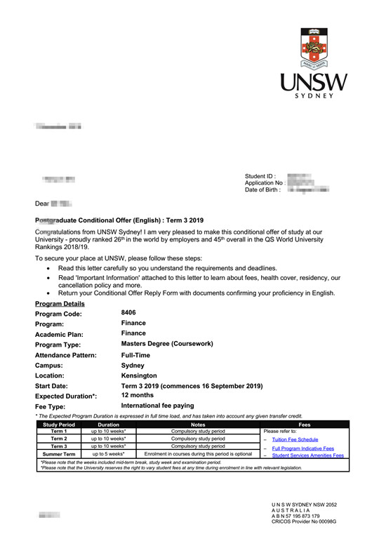 优越留学，新南威尔士大学，金融学